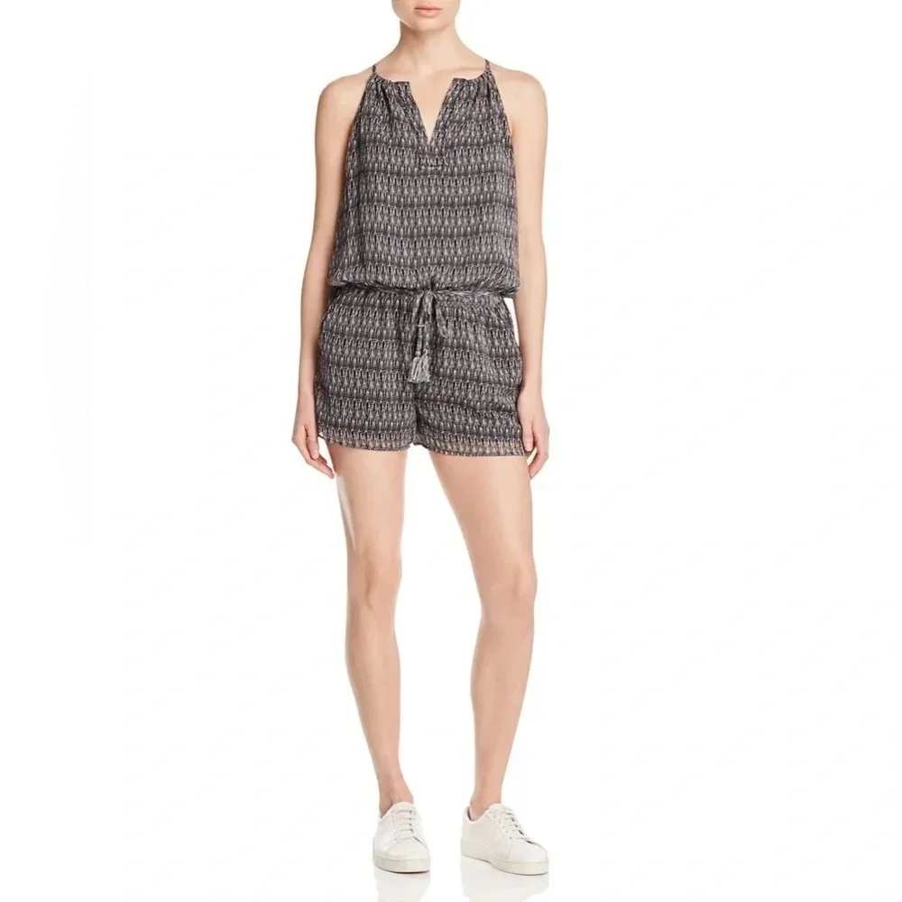 Joie Janisse 100% Silk Graphic Print Tassel Waist Resort Romper XS Lined